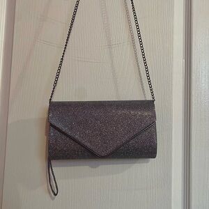 Elegant Gunmetal Glitter Envelope Crossbody Clutch